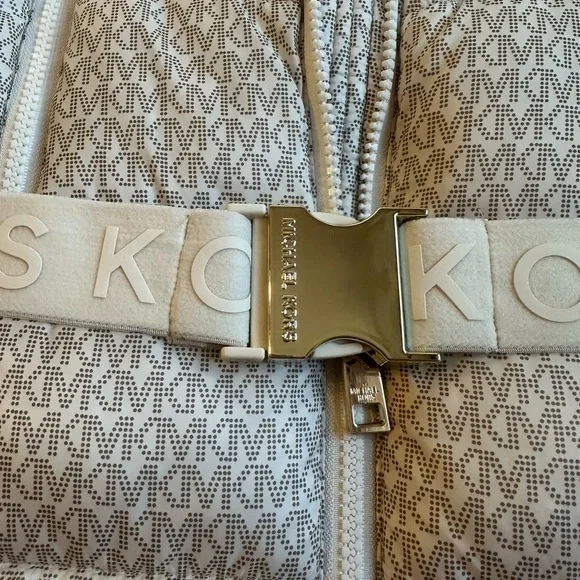 Michael Kors Monogrammed Puffer Jacket with Fur Hood - Picture 6 of 13